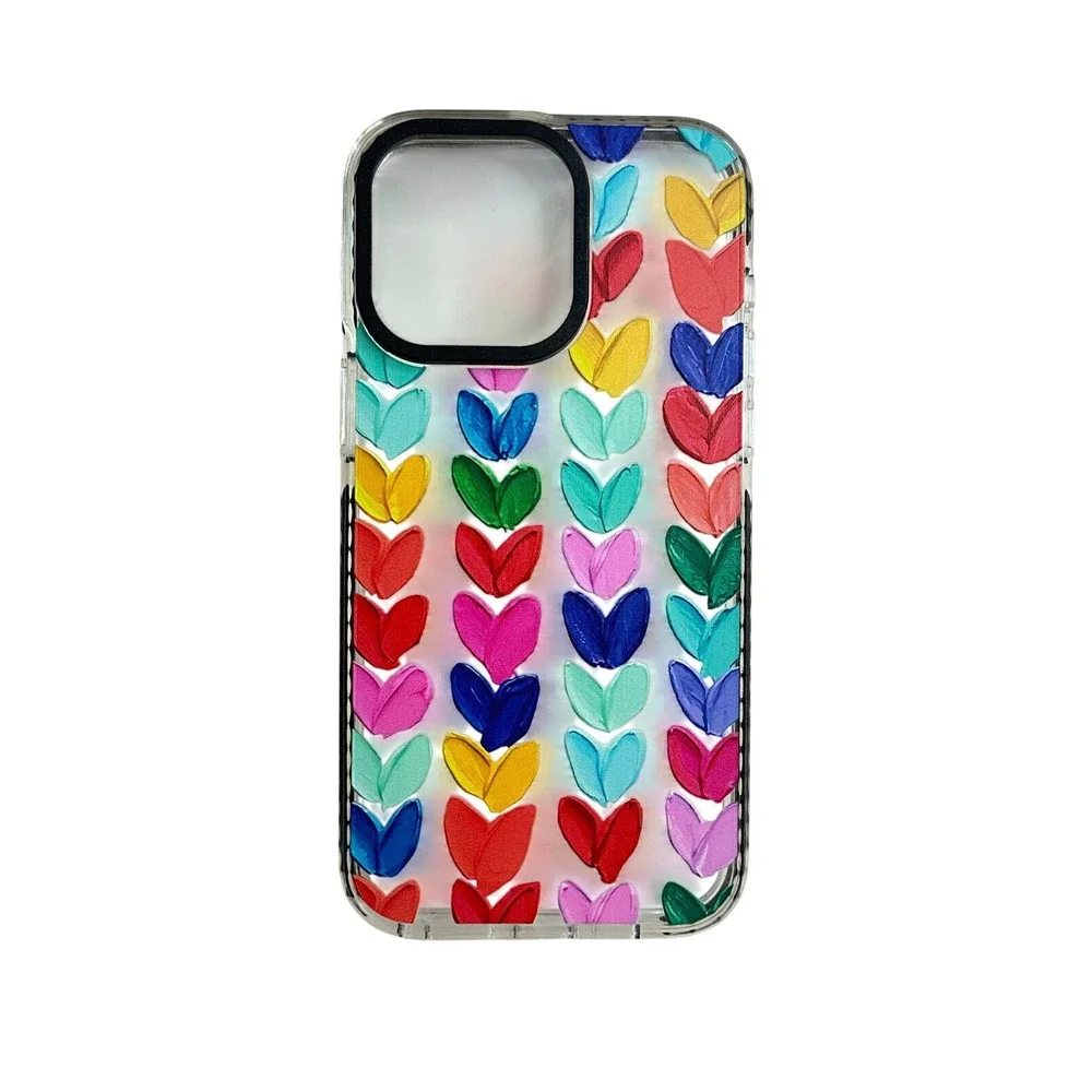 Multi Color Daub Loving Heart Bumper Phone Case for iPhone 15 Pro Max